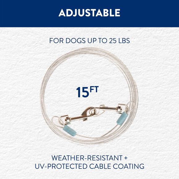 Top Paw 15' Reflective Dog Tie Out Silver Small Adjustable For 25lbs Outdoor NWT - Picture 2 of 4